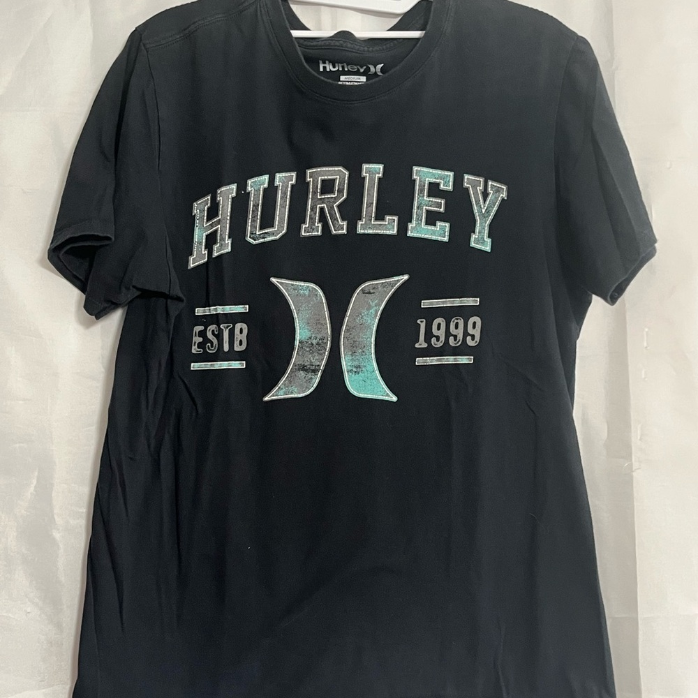 Hurley Black Tee with Teal Green  Accents